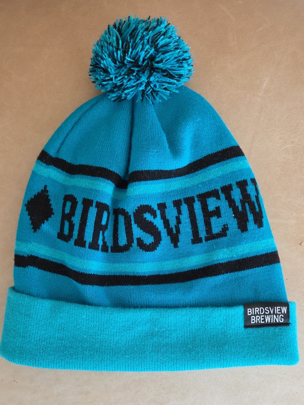 Birdsview Brewing Co. Teal Pom-Pom Knit Beanie Hat - One Unisex Adult Size